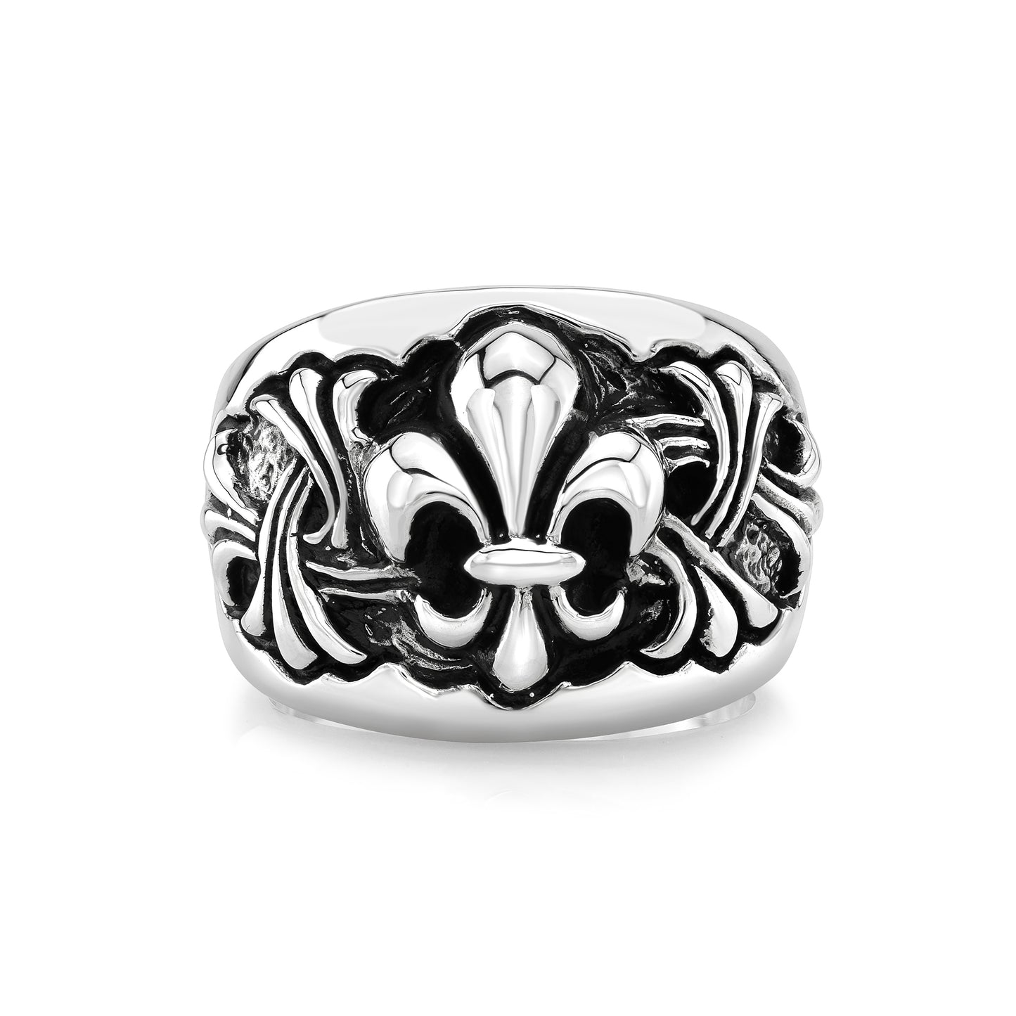 Fleur De Lis Wide Sterling Silver Band