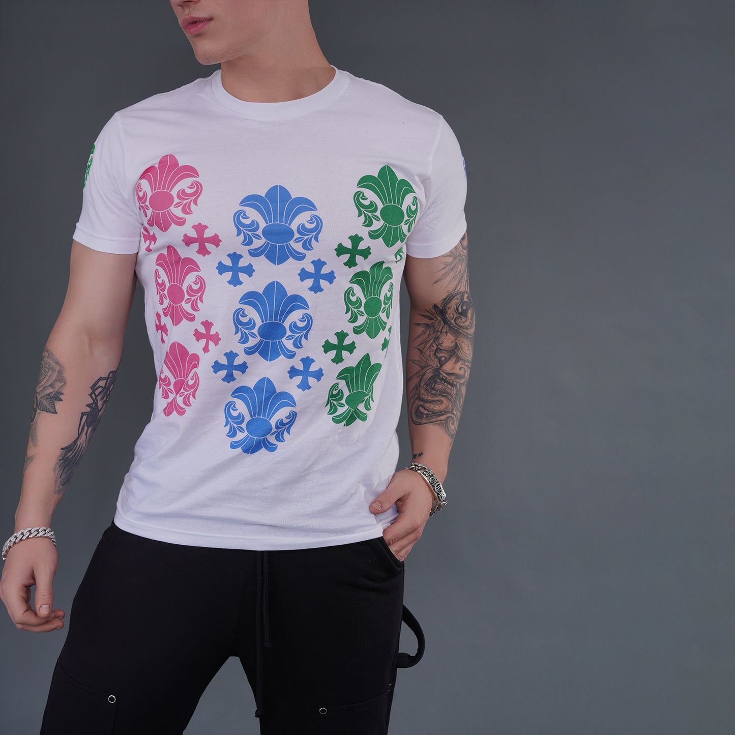 A&G Short Sleeve Tee-shirt Fleur de Lis Multi