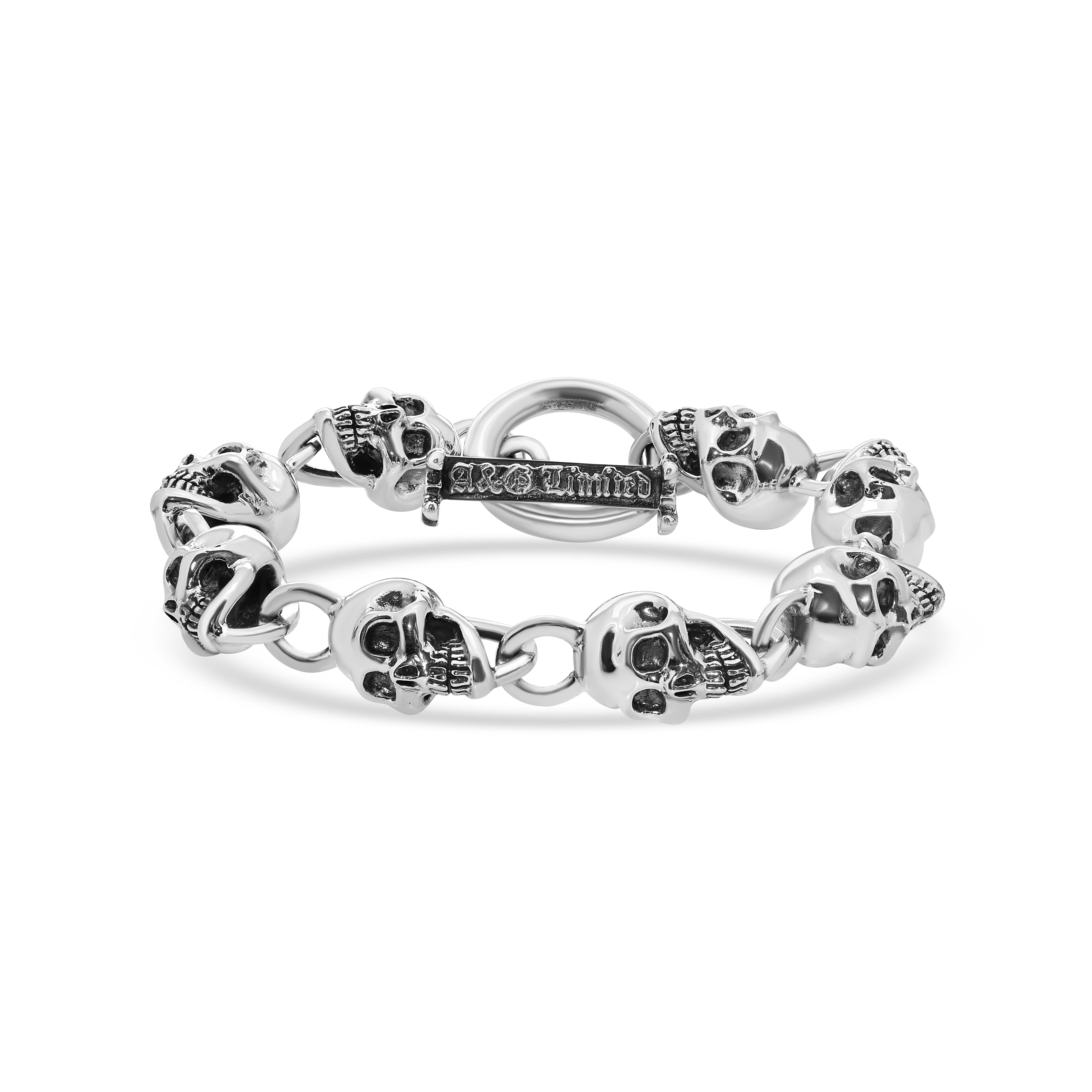 Sterling Silver Skull Link Bracelet