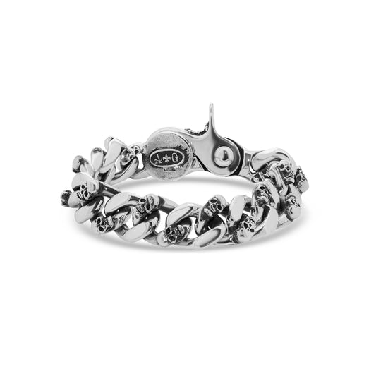 Sterling Silver Mini Skulls on Cuban Chain Bracelet