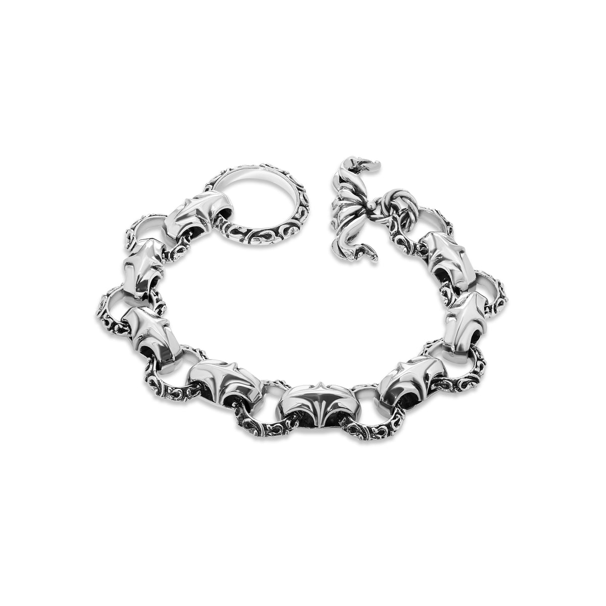 Sterling Silver Alternating Circle & Cross Link Bracelet-2