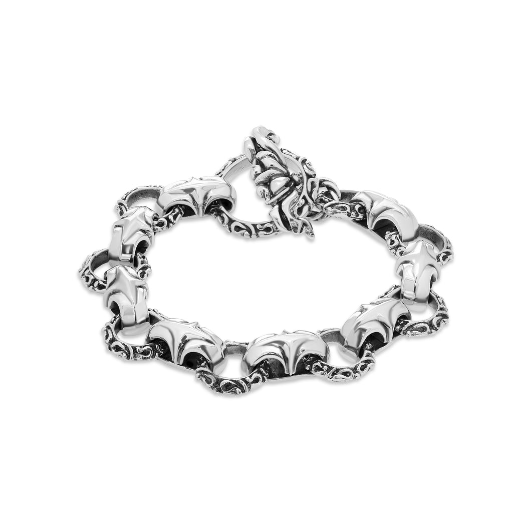Sterling Silver Alternating Circle & Cross Link Bracelet