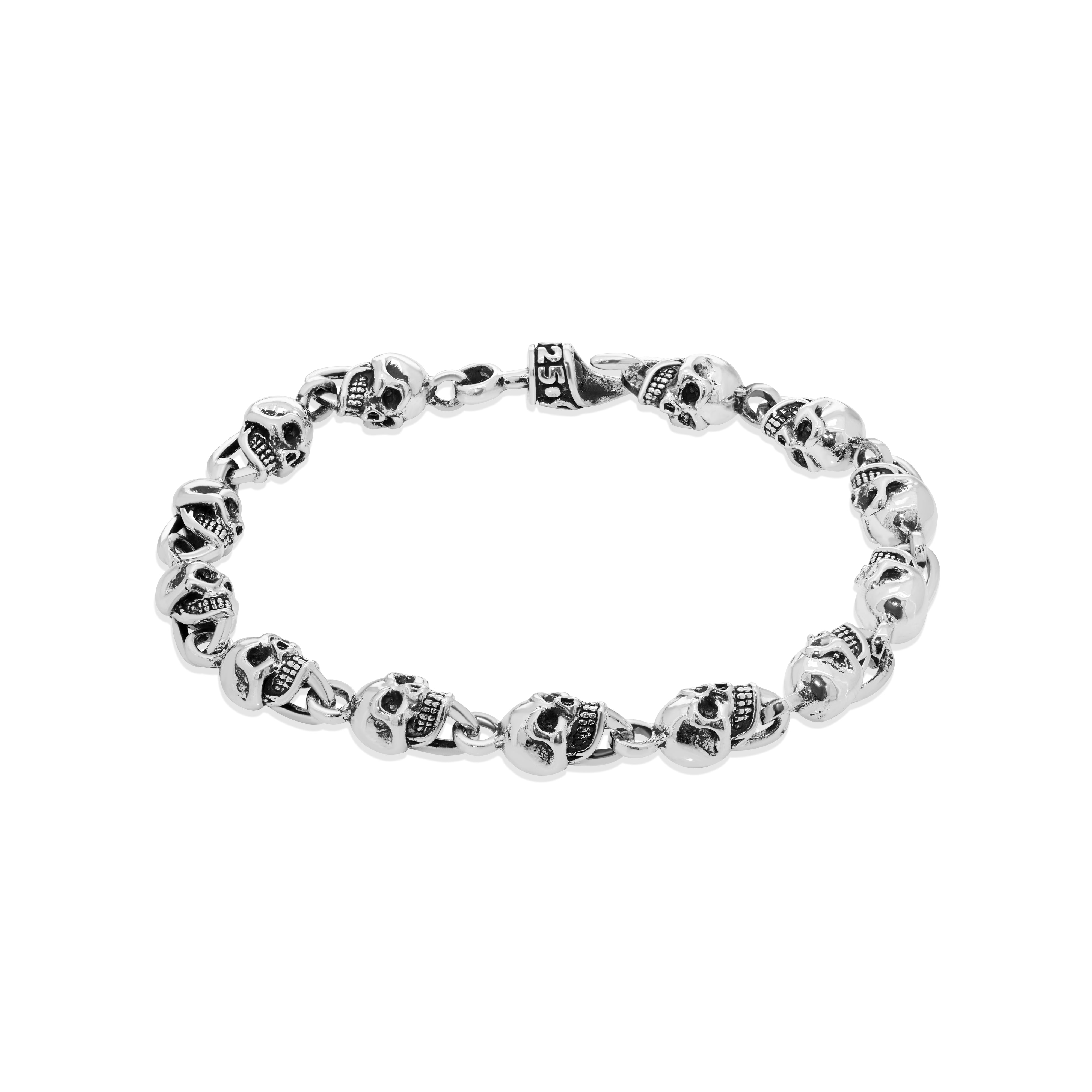 Sterling Silver Mini Skull Link Bracelet