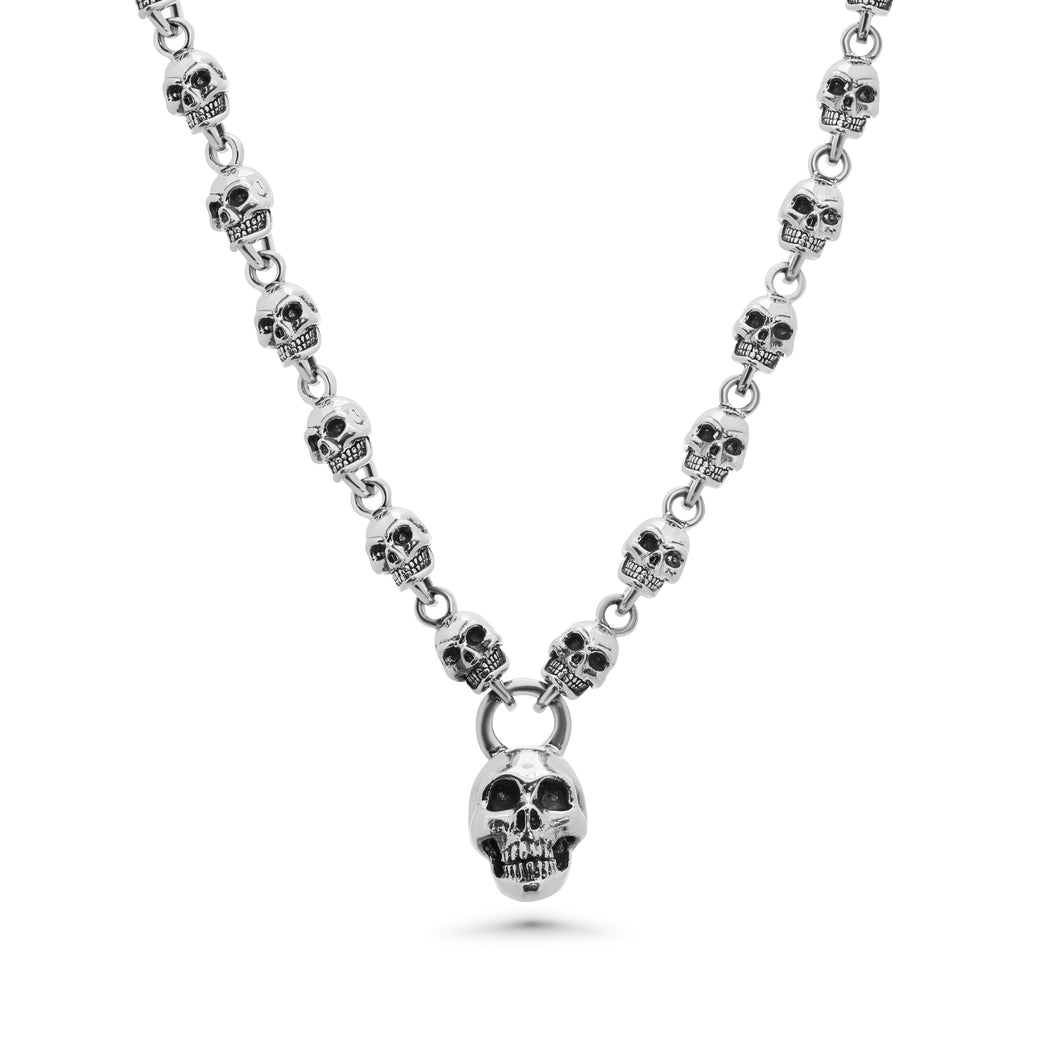 Sterling Silver Skull ID on Skull Link Necklace