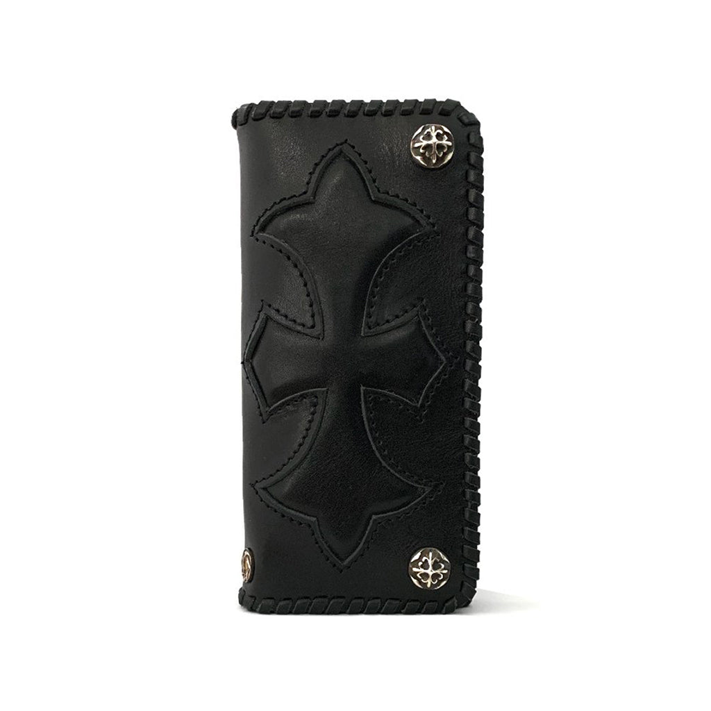 Long Leather Biker Wallet, Cross Design, Sterling Silver Buttons/Rivet ...