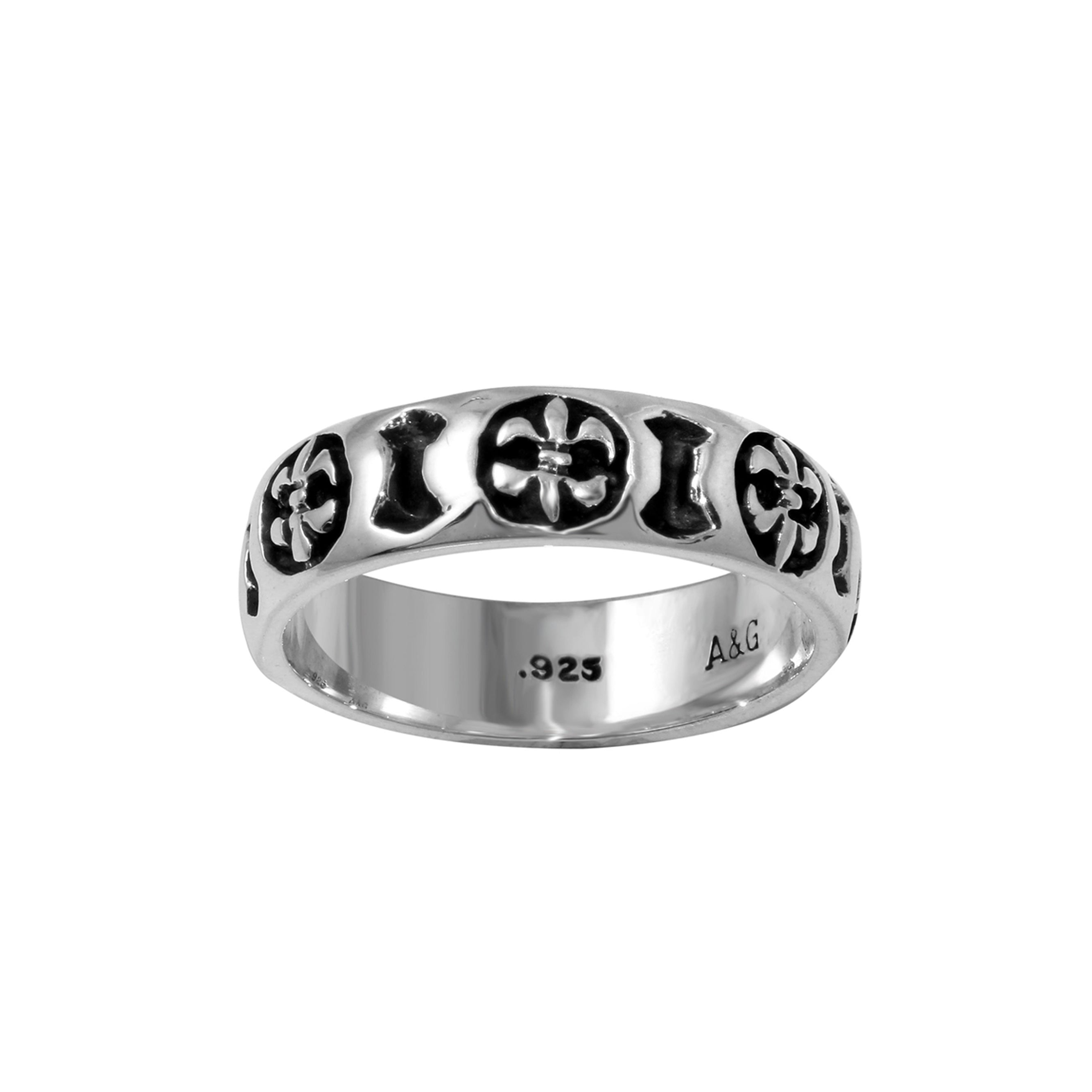 Fleur de Lis Insert Sterling Silver Band-1