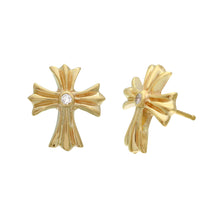 Load image into Gallery viewer, a&amp;g-rock-yellow-gold-cross-earring-diamond-stud
