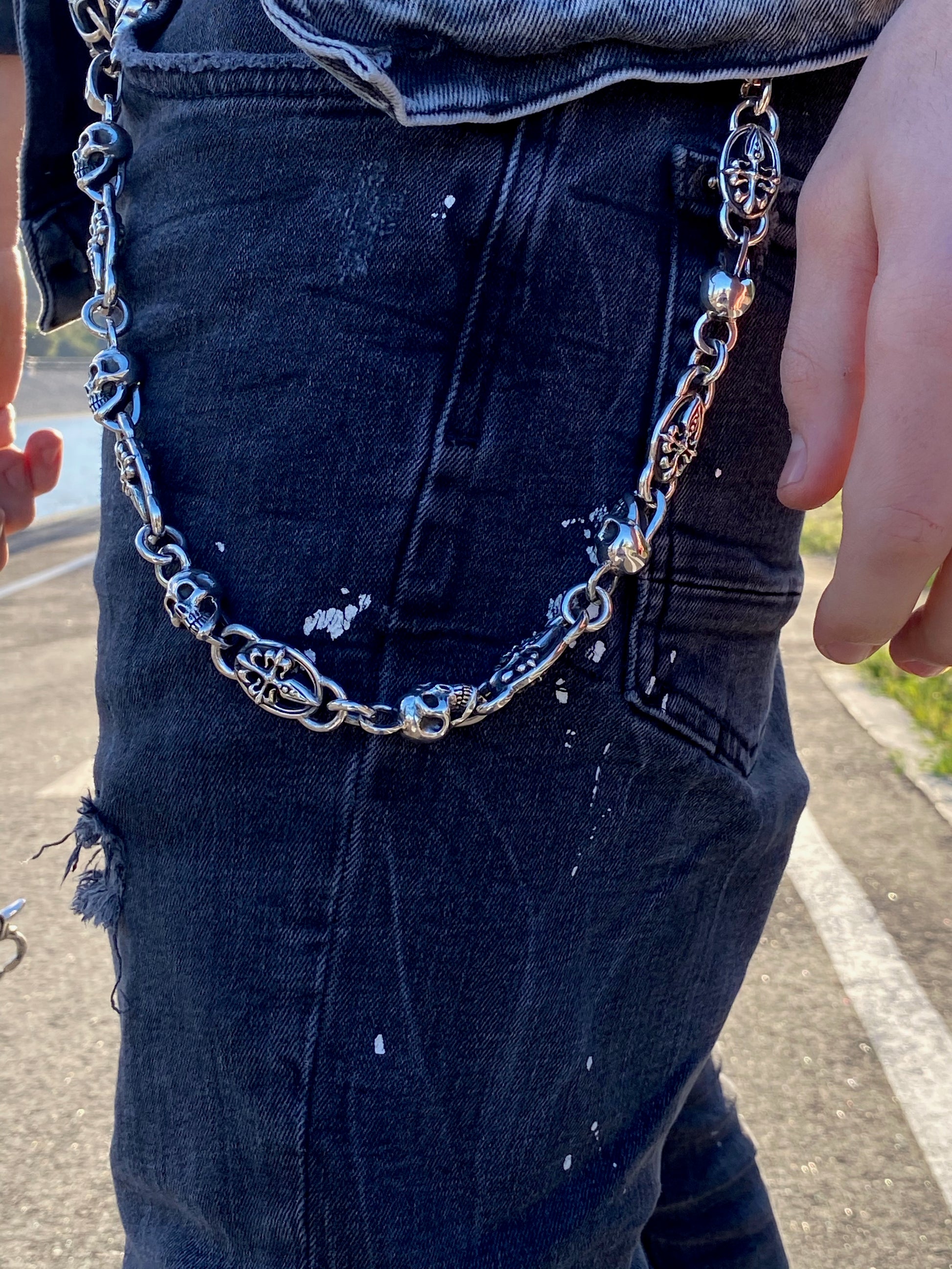 Cross & Skull Sterling Silver Wallet Chain