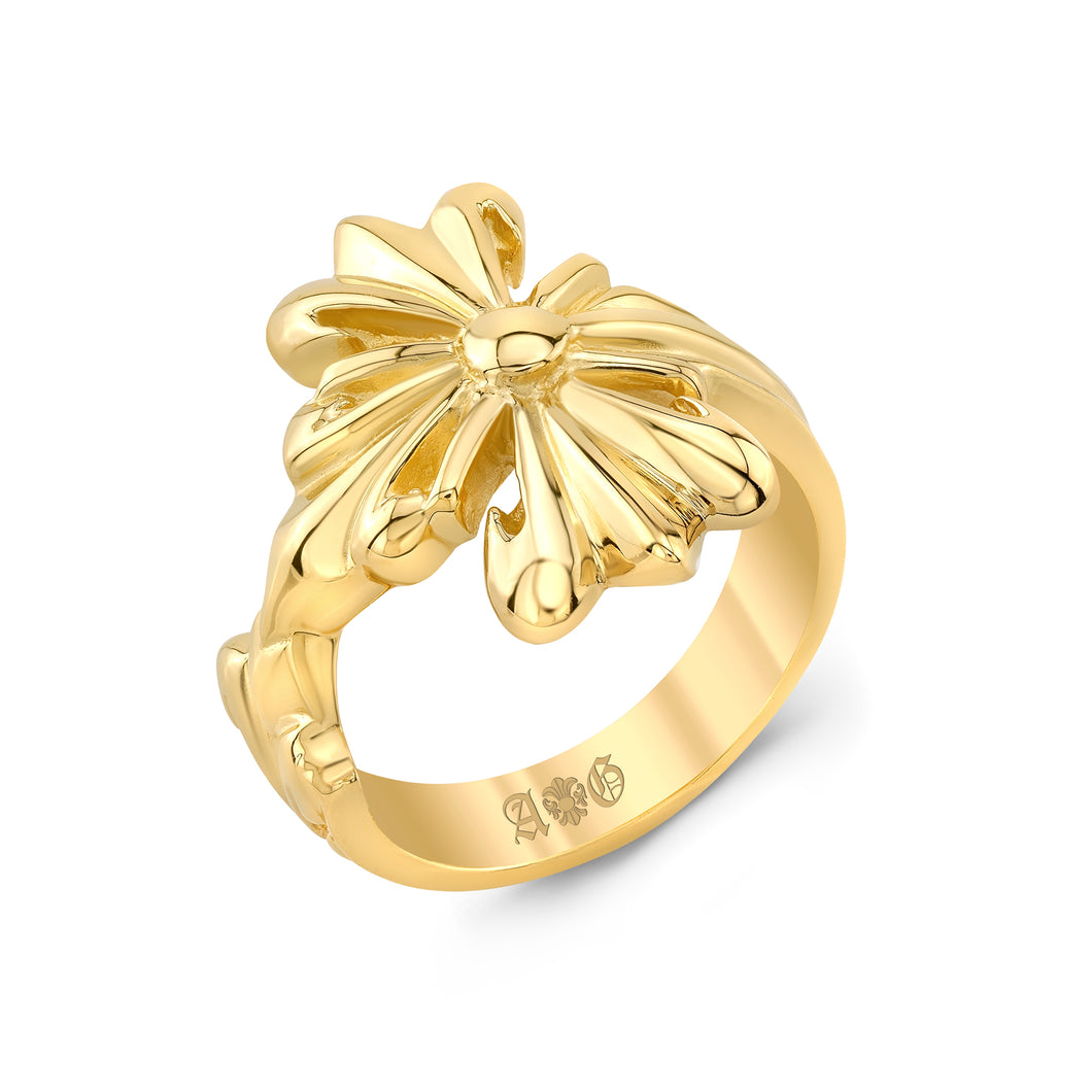 Accent Fleur-de-Lis Cross Ring 14K Yellow Gold