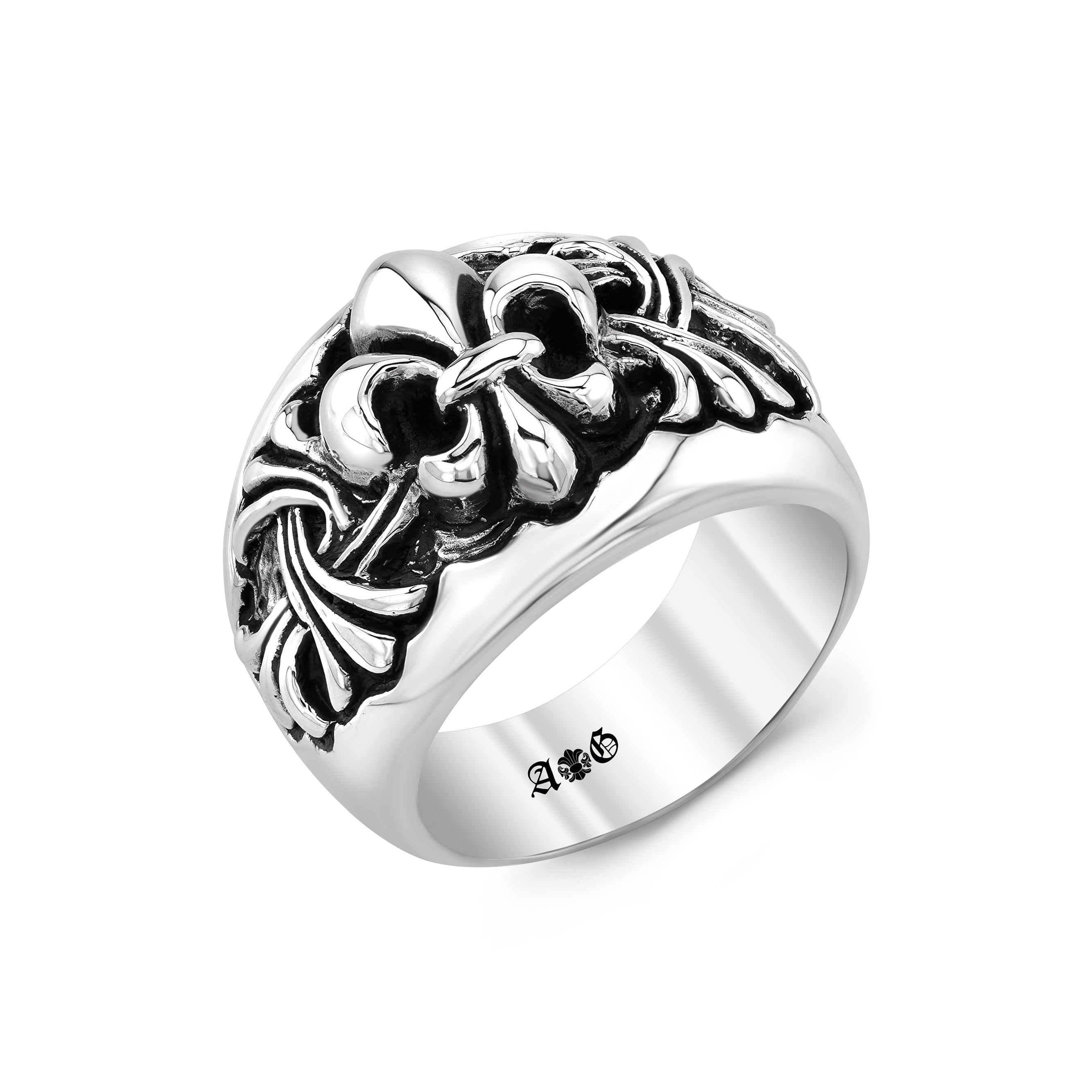 Fleur De Lis Wide Sterling Silver Band-1