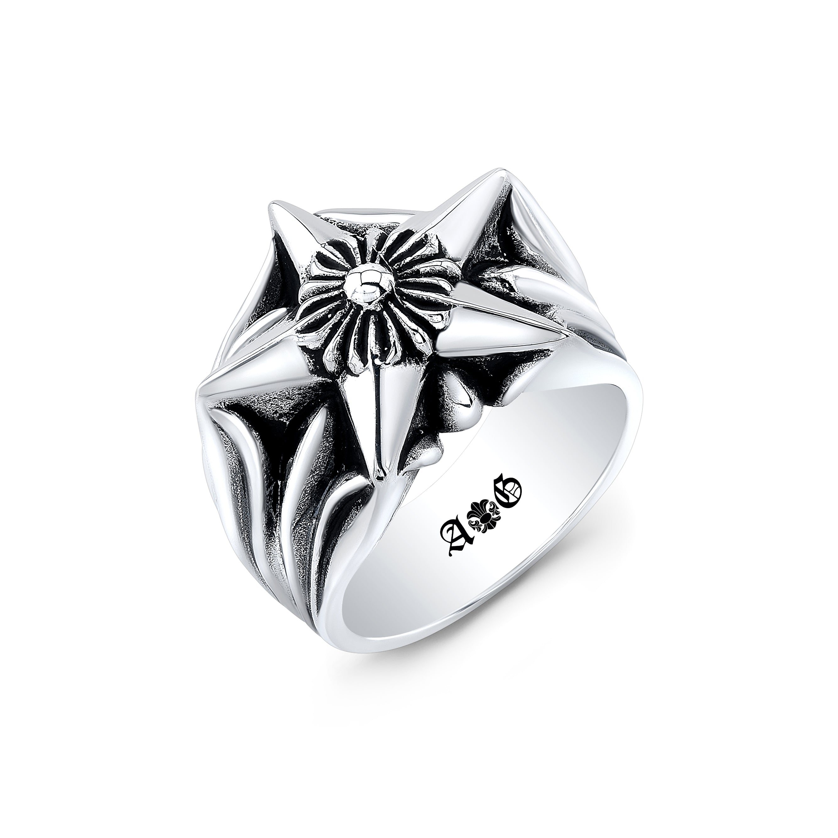 Cross and Star Sterling Silver Ring