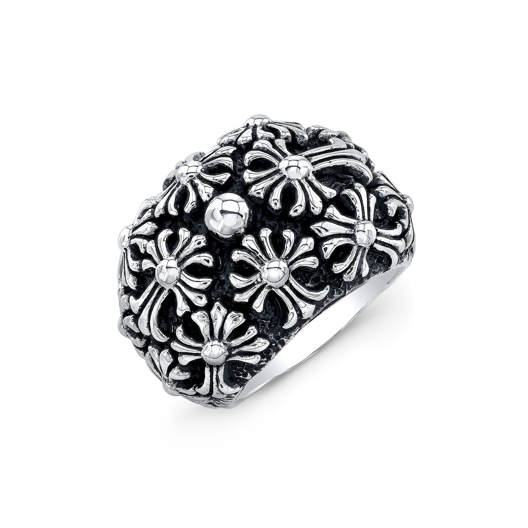 Multi Cross Sterling Silver Dome Ring