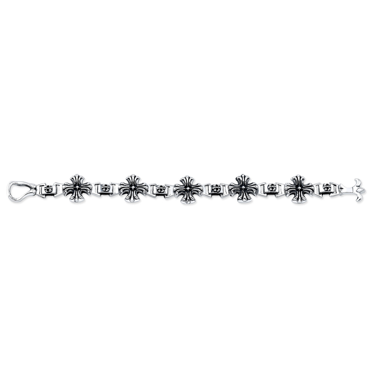 Sterling Silver Alternating Fleur-de-Lis and Cross Link Bracelet-2
